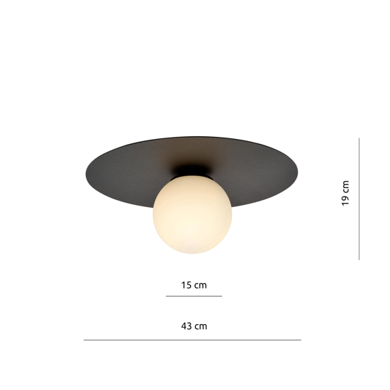 Plafoniera nera sfera vetro bianco moderna fp