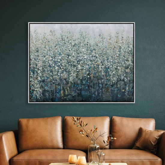 Quadro astratto 90x120 cm foresta pittura in rilievo cornice legno