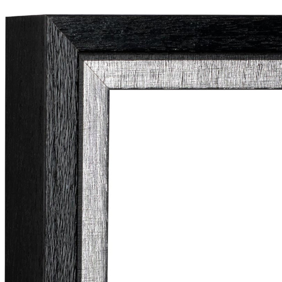 Quadro astratto moderno 65x150 cm materico cornice legno nero e argento