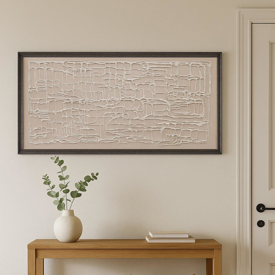 Quadro verticale astratto moderno cornice legno 60x120 cm pittura in rilievo