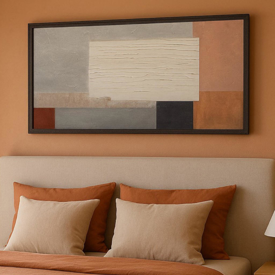 Quadro astratto geometrico 60x120 cm pittura in rilievo cornice