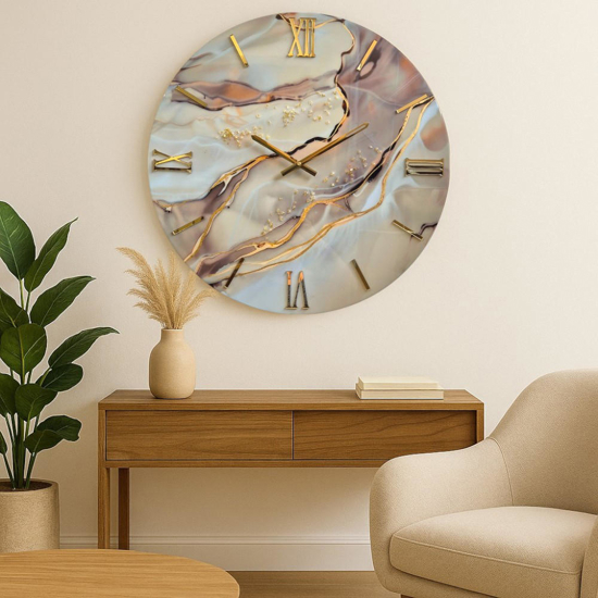 Orologio da parete luxy 60cm moderno rotondo effetto marmo