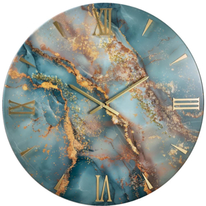 Orologio in resina da parete gala 60cm foglia oro cristalli effetto marmo
