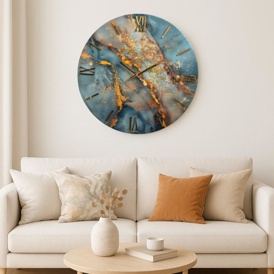 Orologio in resina da parete gala 60cm foglia oro cristalli effetto marmo