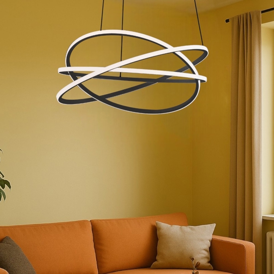 Gea luce atia lampadario moderno led 100w 3000k nero per soggiorno