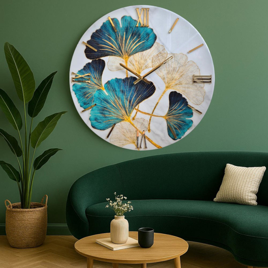 Orologio da parete 60cm di resina floreal particolare verde oro
