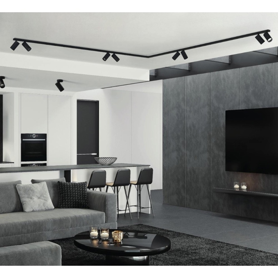 Plafoniera nera angolare 300cm con 8 spot orientabili fp