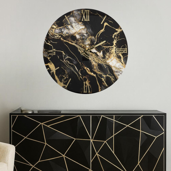 Orologio da parete nero oro 40cm gold marmy tondo moderno