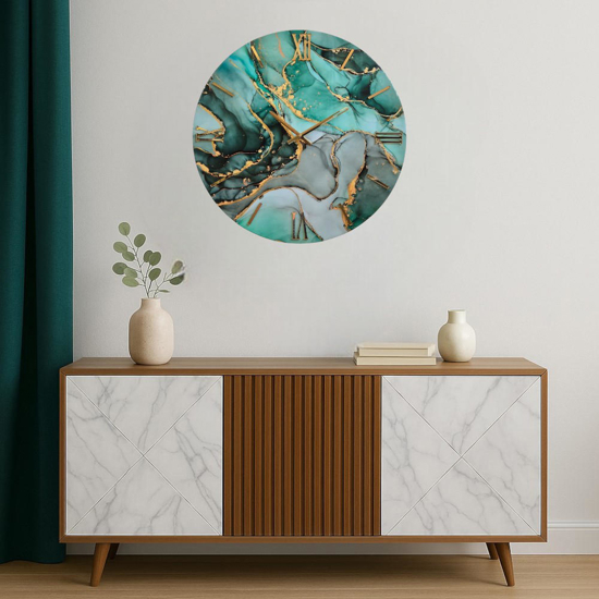 Orologio per parete 100cm in resina foglia oro verde moderno