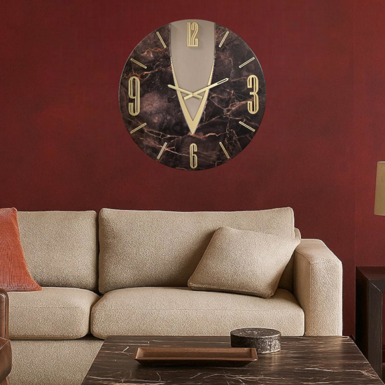 Orologio da parete design moderno luna effetto marmo marrone 60cm