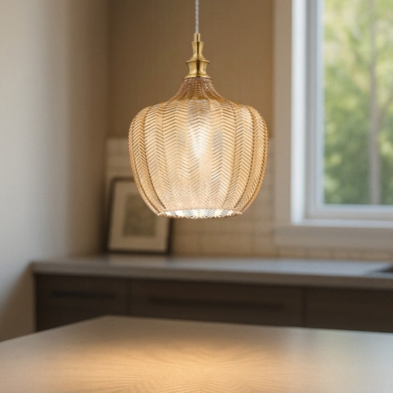 Gea luce cleofe lampada a sospensione vetro decorato