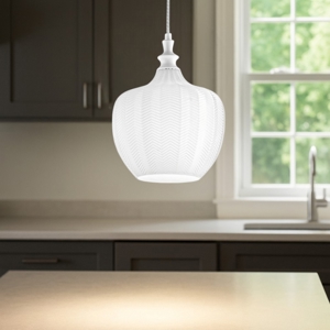 Gea luce cleofe lampada a sospensione da cucina vetro decorato bianco