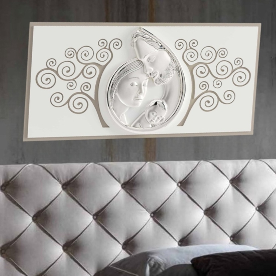 Capezzale sacra famiglia 80x40 argento avorio albero della vita tortora