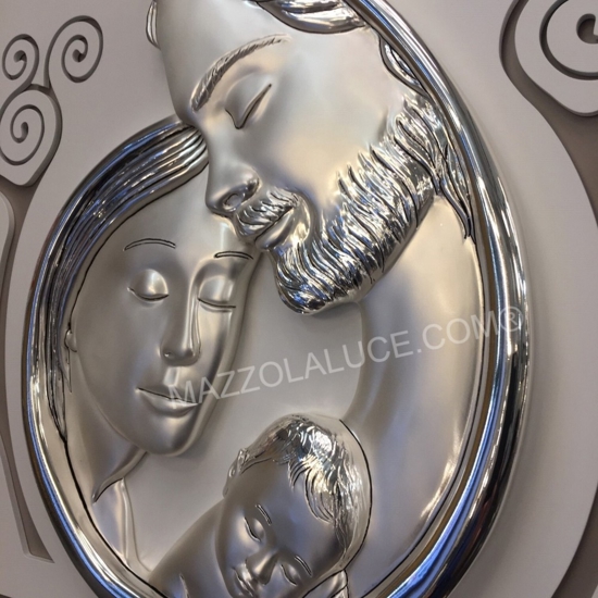 Capezzale sacra famiglia 80x40 argento avorio albero della vita tortora