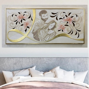 Quadro capezzale classico capoletto 120x60 sacra famiglia avorio oro
