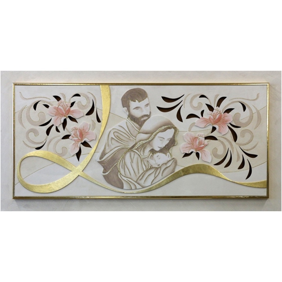 Quadro capezzale classico capoletto 120x60 sacra famiglia avorio oro