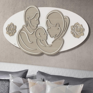 Capezzale sacra famiglia moderna ovale design 120x60 bianco rovere