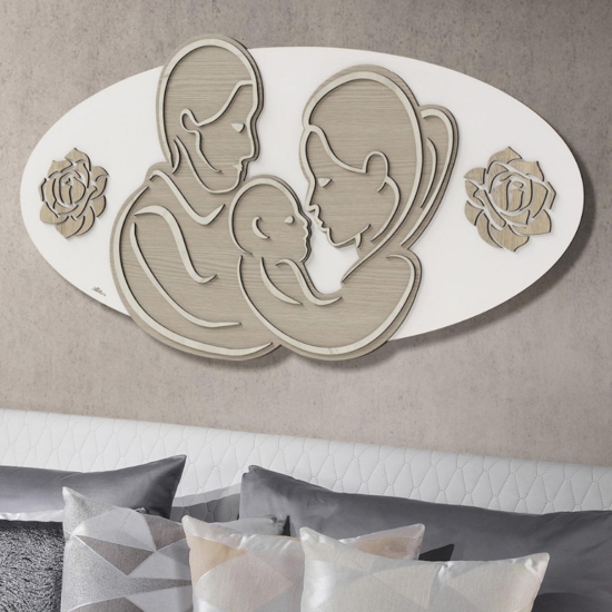 Capezzale sacra famiglia moderna ovale design 120x60 bianco rovere