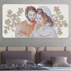 Capezzale classico sacra famiglia legno bianco 120x60 rovere