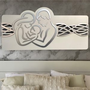 Capezzale sacra famiglia moderna bianco foglia argento 120x60
