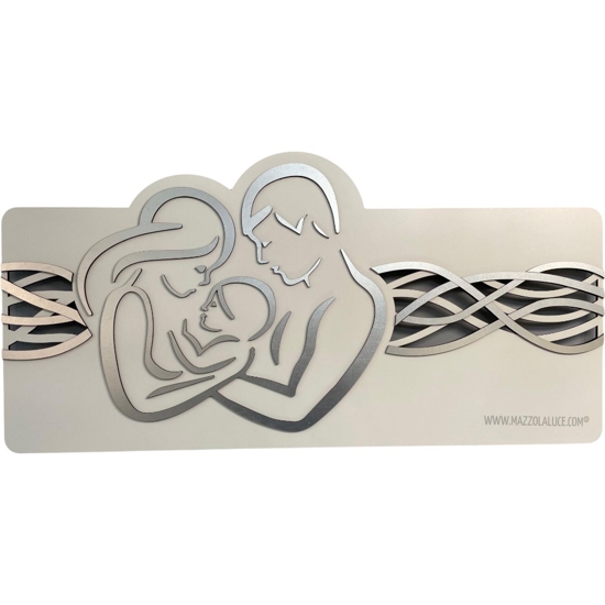 Capezzale sacra famiglia moderna bianco foglia argento 120x60