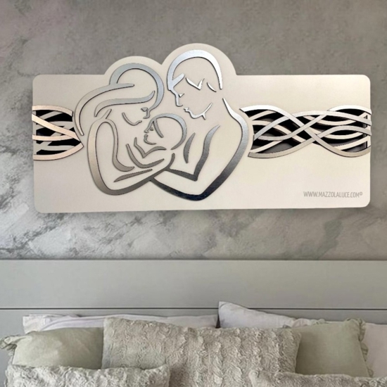 Capezzale sacra famiglia moderna bianco foglia argento 120x60