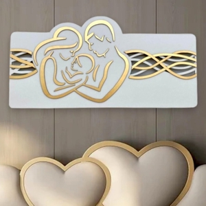 Capezzale sacra famiglia 120x60 moderna bianco foglia oro