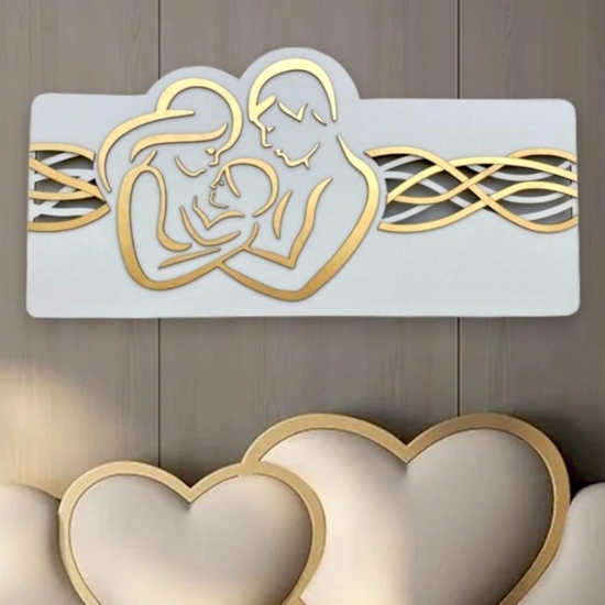 Capezzale sacra famiglia 120x60 moderna bianco foglia oro