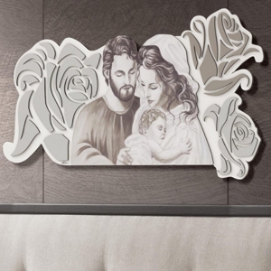 Capezzale classico sacra famiglia 120x60 legno bianco grigio tortora