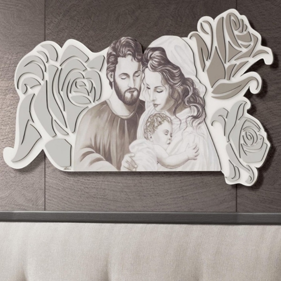 Capezzale classico sacra famiglia 120x60 legno bianco grigio tortora
