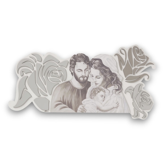 Capezzale classico sacra famiglia 120x60 legno bianco grigio tortora
