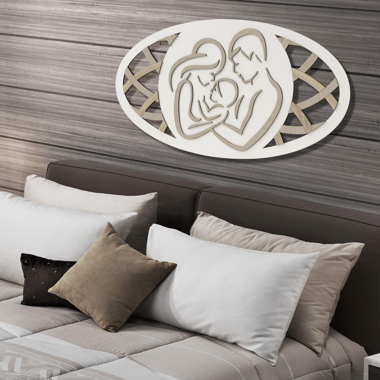 Capezzale Sacra Famiglia Mazzola Luce Design Moderno 120x60 Cm - Legno MDF, Colore Bianco Rovere, Garanzia 5 Anni - 4