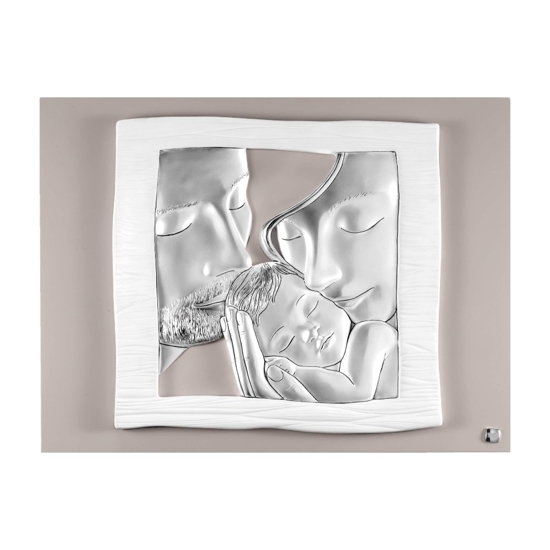 Capezzale tortora argento 45x35 sacra famiglia stile contemporaneo