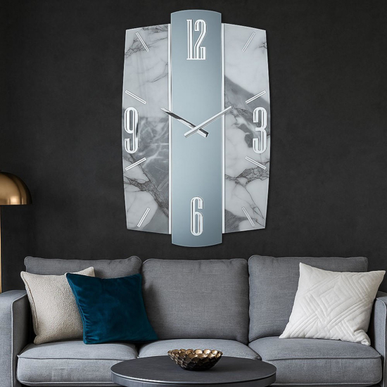Orologio saturno per parete 74cm effetto marmo specchio