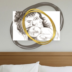 Capezzale moderno sacra famiglia foglia oro tortora 90x80