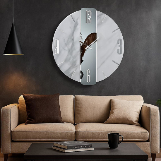 Orologio lola silver da parete 74cm effetto marmo specchio