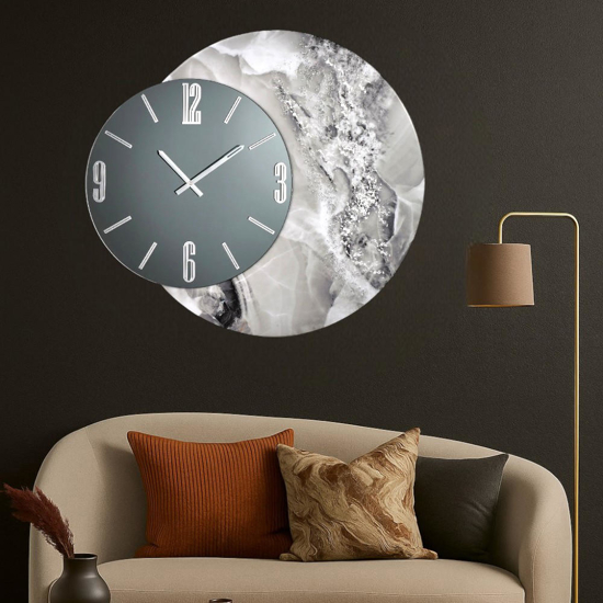 Grande orologio grey design da parete 80cm effetto marmo