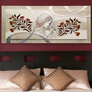Quadro capezzale classico 155x65 traforato decoro glitter foglia argento