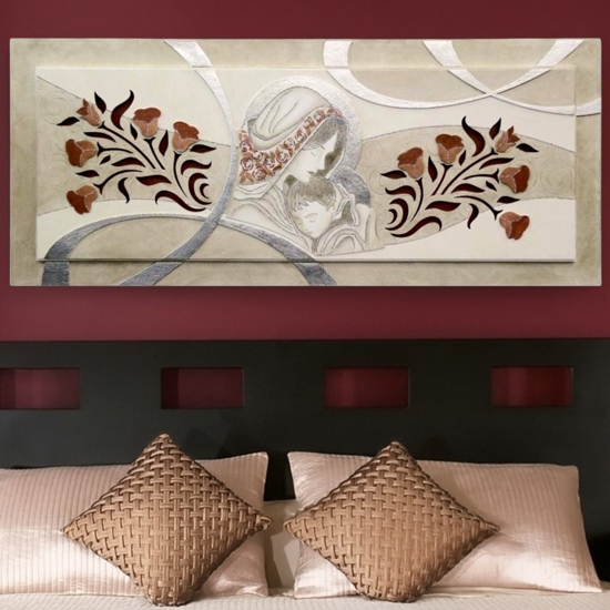 Quadro capezzale classico 155x65 traforato decoro glitter foglia argento
