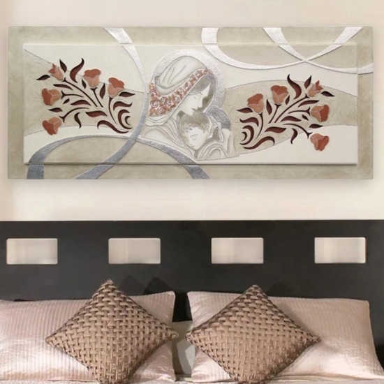 Quadro capezzale classico 155x65 traforato decoro glitter foglia argento