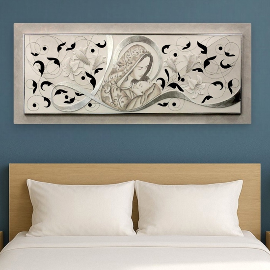 Quadro capezzale classico nascita 155x65 avorio argento per camera da letto