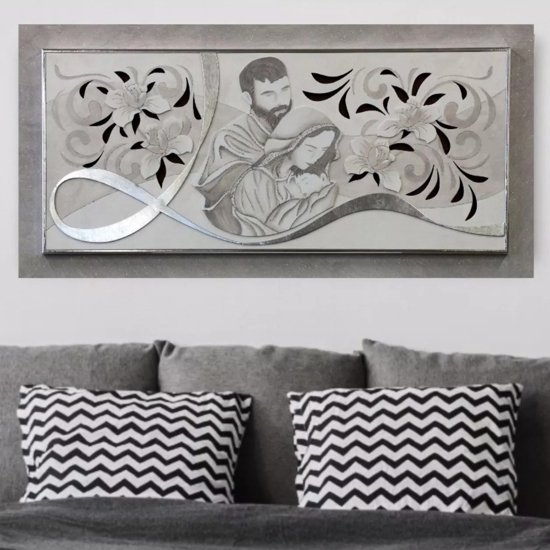Capezzale camera da letto sacra famiglia 120x60 grigio argento classico