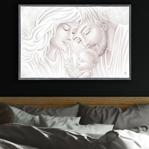 Capezzale moderno capoletto sacra famiglia 90x60 cm cornice legno abete antracite