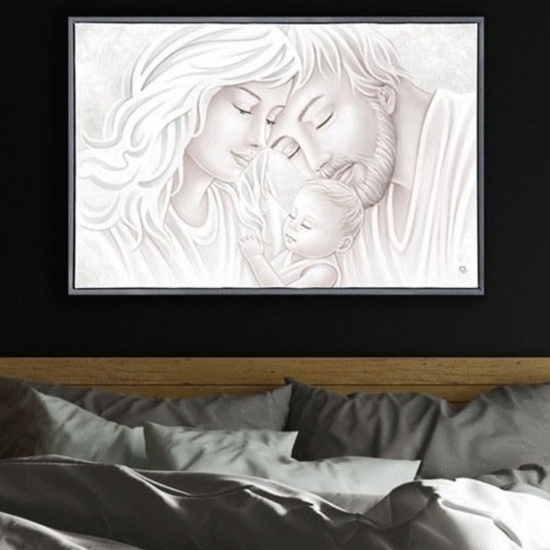 Capezzale moderno capoletto sacra famiglia 90x60 cm cornice legno abete antracite