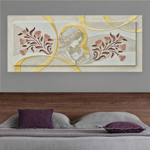 Capezzale classico quadro per camera da letto avorio oro 155x65 nascita