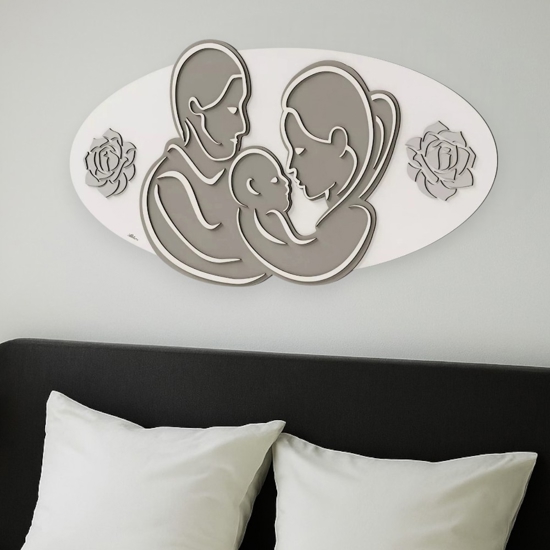Capezzale moderno sacra famiglia 120x60 bianco tortora grigio