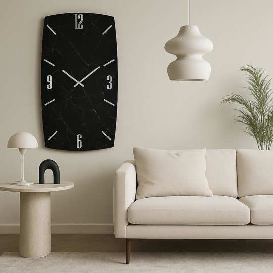 Orologio nero design effetto marmo verticale 150x80 per parete