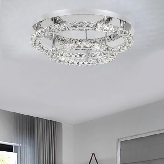 Plafoniera led anelli di cristallo per salotto