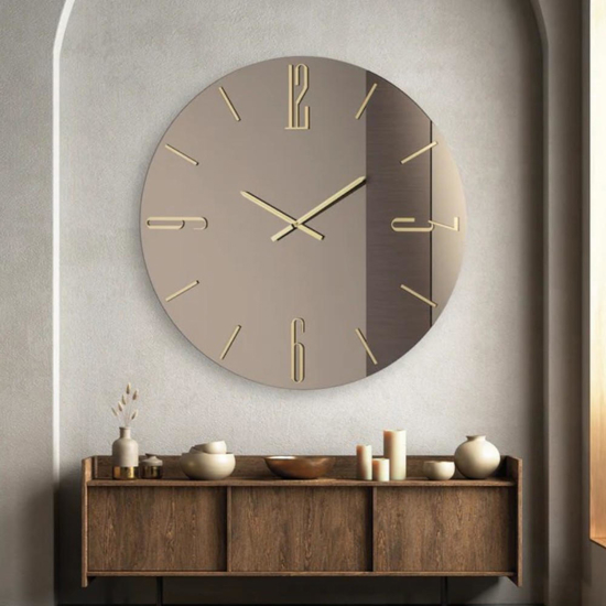 Grande orologio mantra 80cm vetro bronzo da parete design moderno