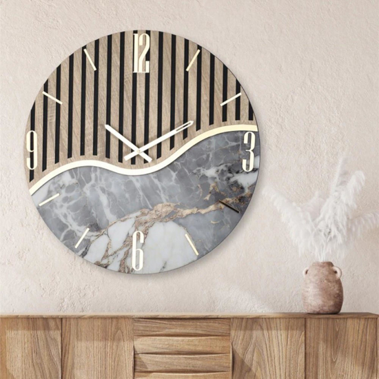 Orologio per parete 80cm effetto marmo legno oro design